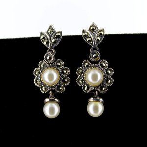 925 Sterling silver pearl and marcasite earrings